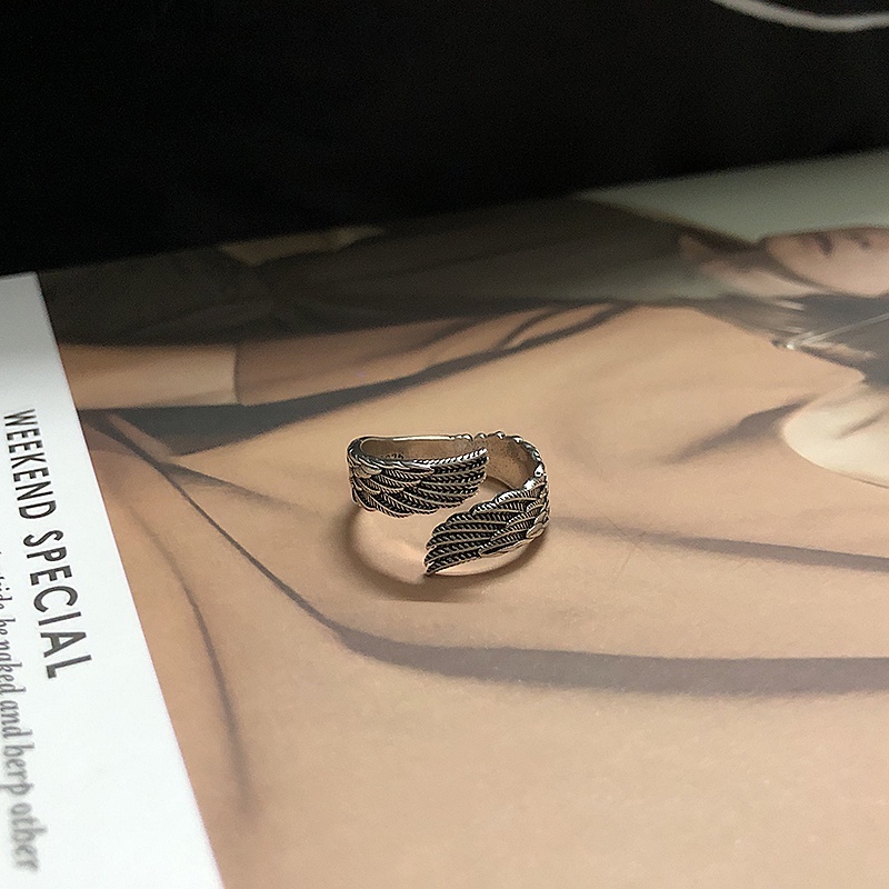 Nhẫn Nam Bạc Đẹp Cá Tính Unisex HipHop Basic Ngầu Trơn Nam 2W Ring LuciferStore Nhẫn Họa tiết Đôi Cánh Titan Không Gỉ 2W