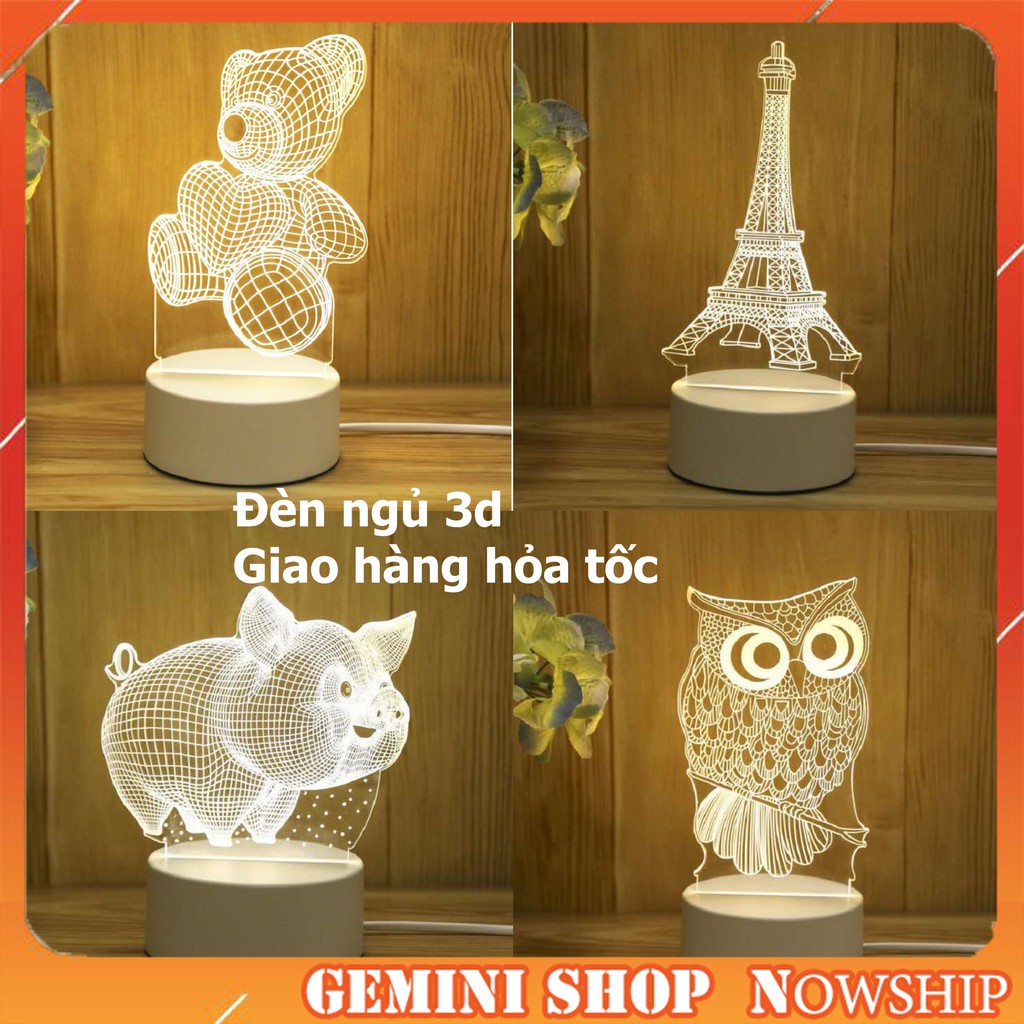 Đèn Ngủ 3D Led Nhiều Mẫu Hình Cực Đẹp Lamp 3d GEMINI SHOP NoBrand