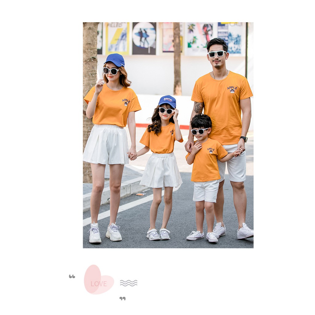Set đồ gia đình  Áo gia đình tông màu CAM in hình động vật ngộ nghĩnh kèm chữ APPLE