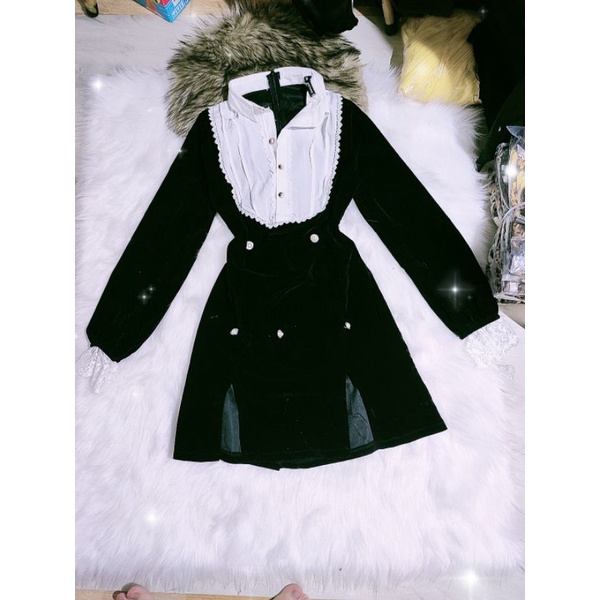 Đầm sơ mi nhung tiểu thư cao cấp ( giảm giá )