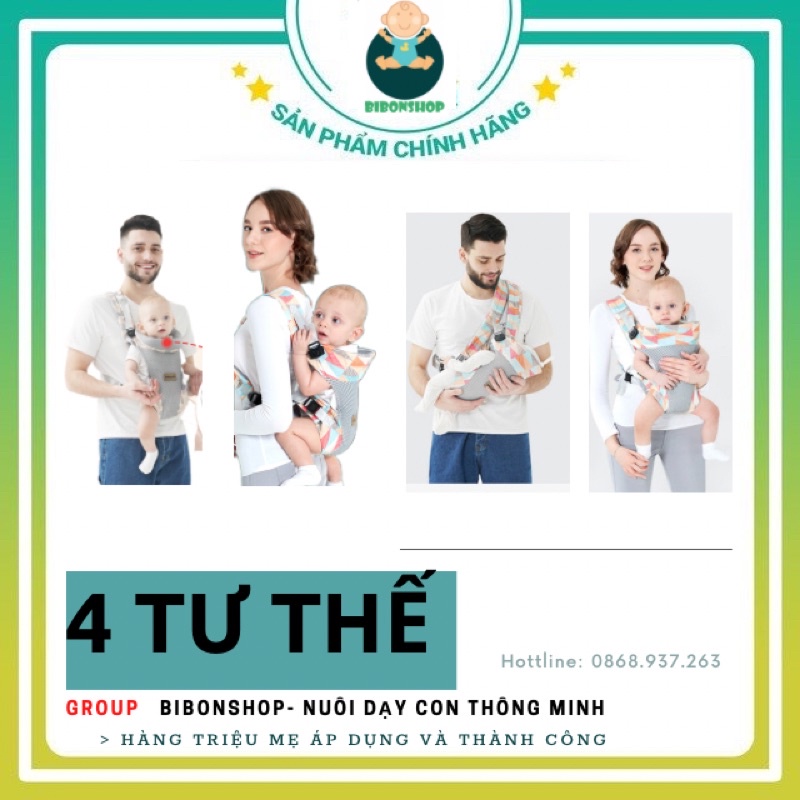 Địu 4 tư thế Babypark thoáng khí trợ lực hoạ tiết thời trang