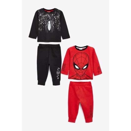 Set 2 bộ cotton dài tay Spiderman đỏ đen 11-24kg