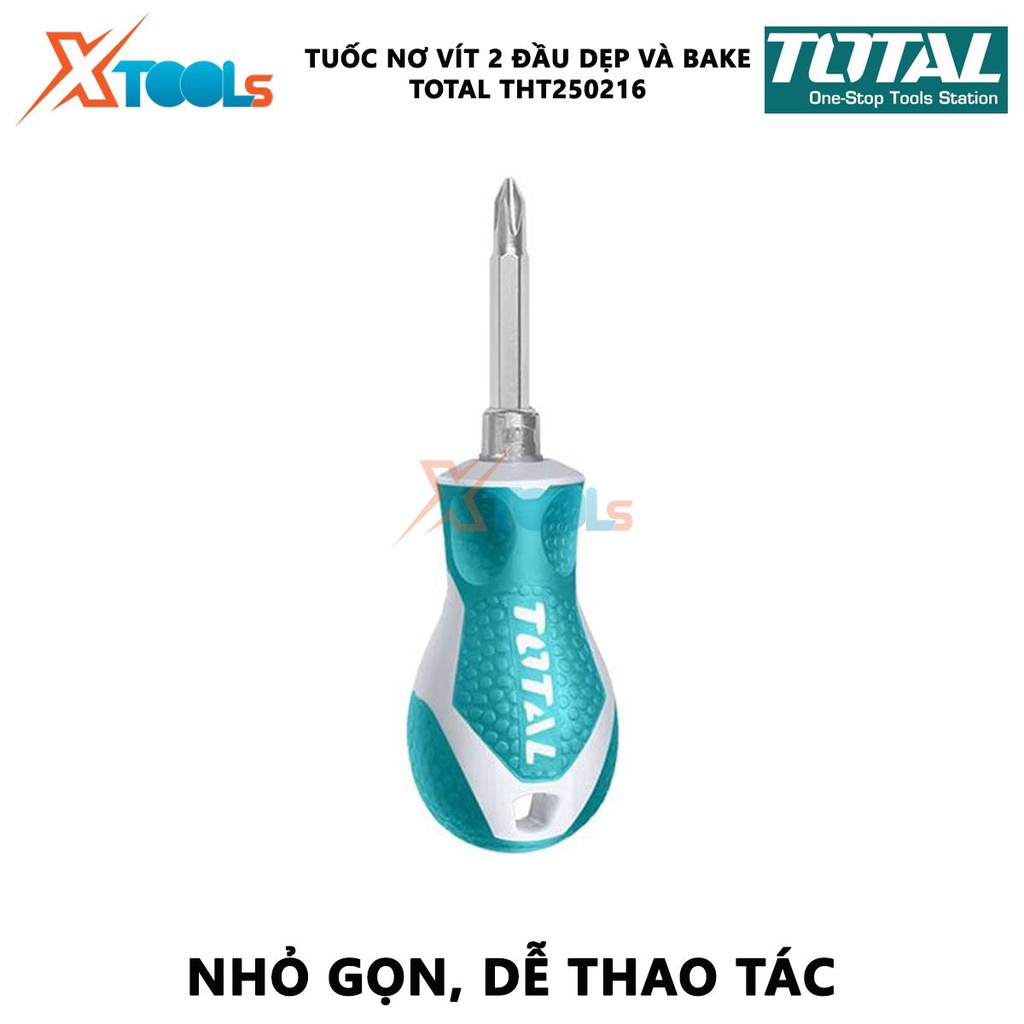 Tuốc nơ vít 2 đầu dẹp và bake TOTAL THT250216 | Bộ tua vít 2 trong 1 kích thước 6.3X75MM, PH2+SL6