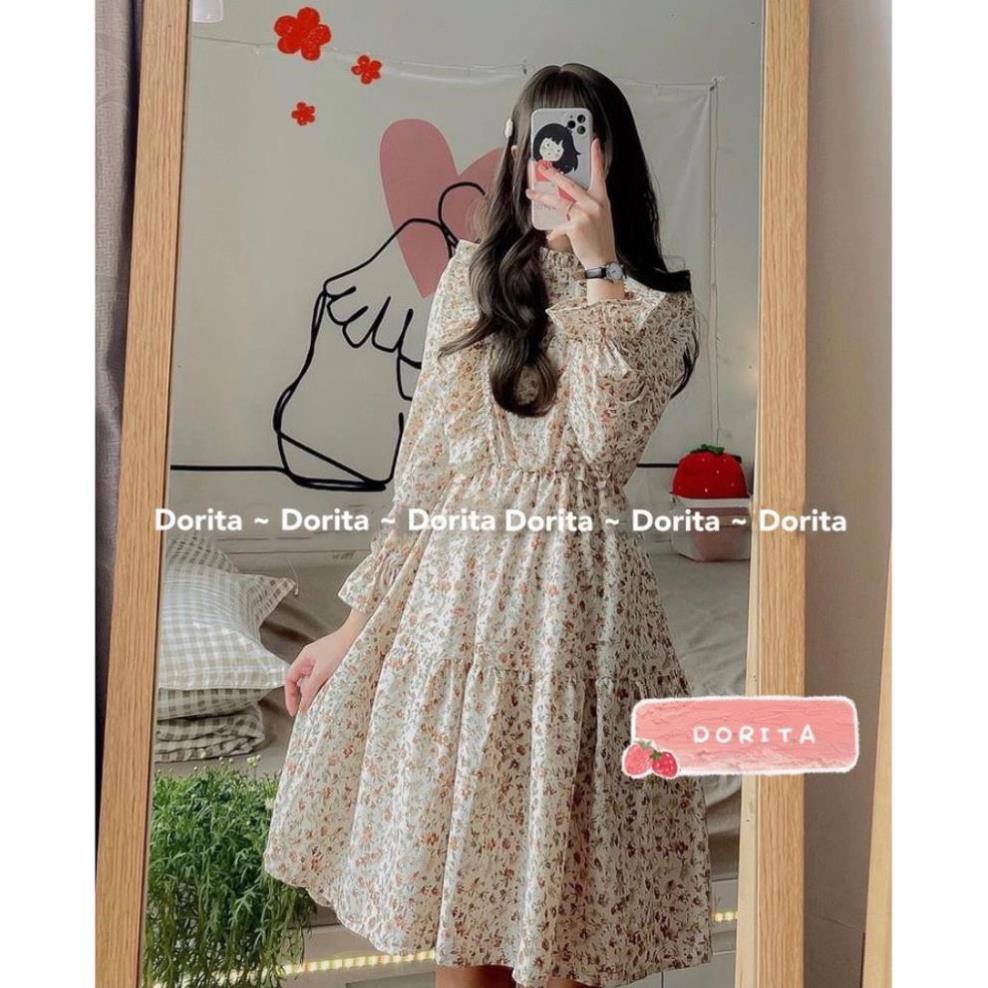 Váy hoa vintage dáng xòe, Đầm hoa vintage 2021, Váy hoa nhí viền bèo - Dorita Boutique 🌟