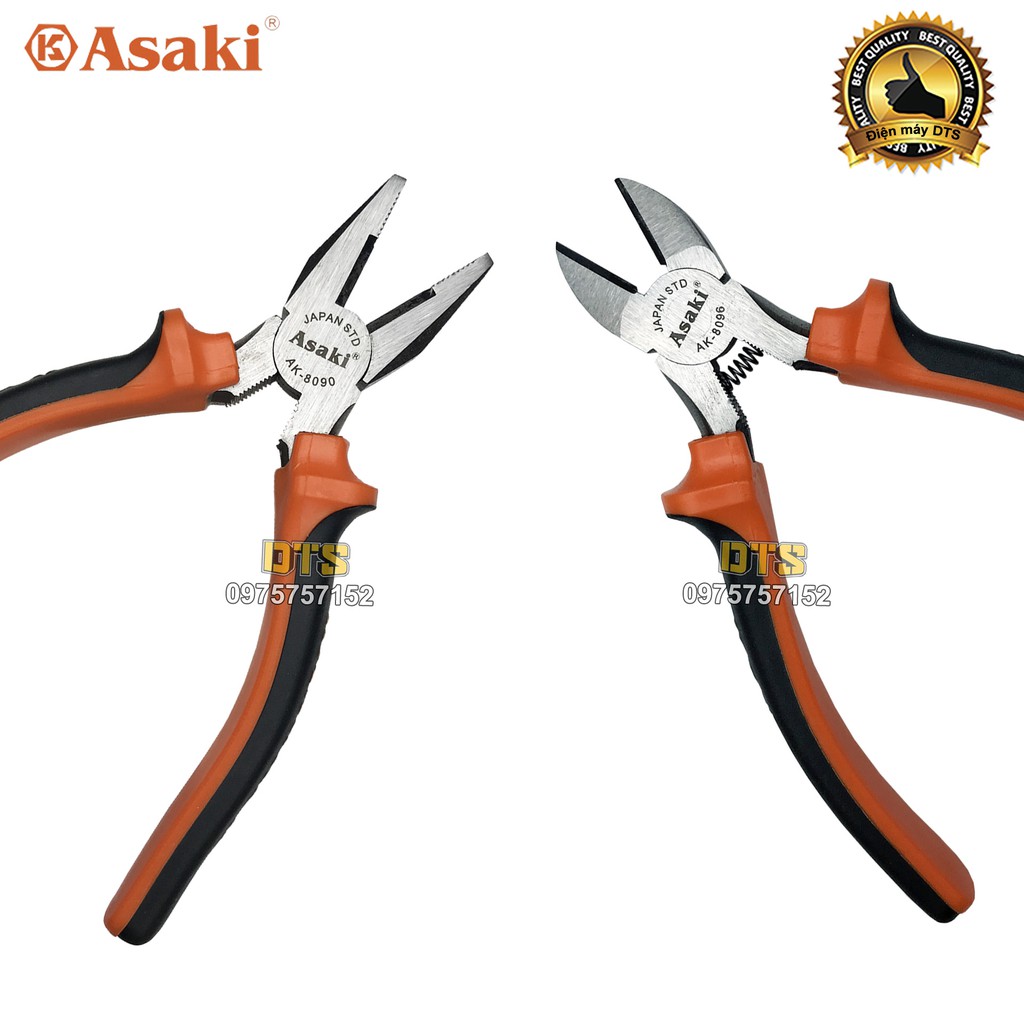 Bộ 2 kìm điện - kìm cắt kiểu Mỹ Asaki A+cut Tech 6 inch/ 150mm, thép High Carbon độ cứng cao