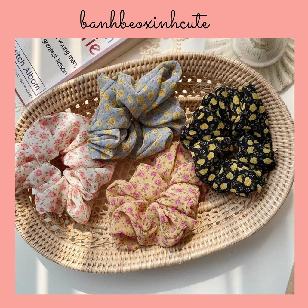 Scrunchies vải voan hoa nhí retro