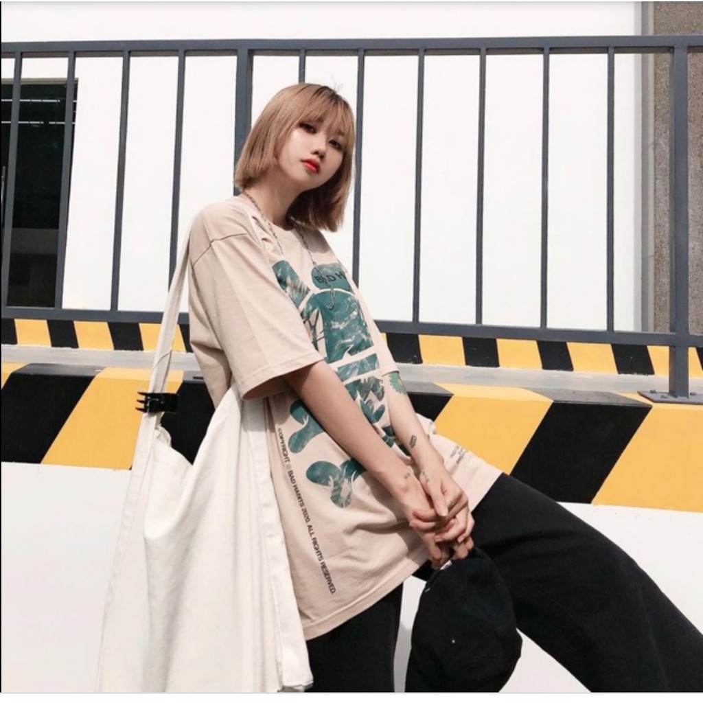 Áo phông nam nữ form rộng Bad Hb Skul tay lỡ unisex màu be sữa cực lạ dáng oversize basic tee thun 360