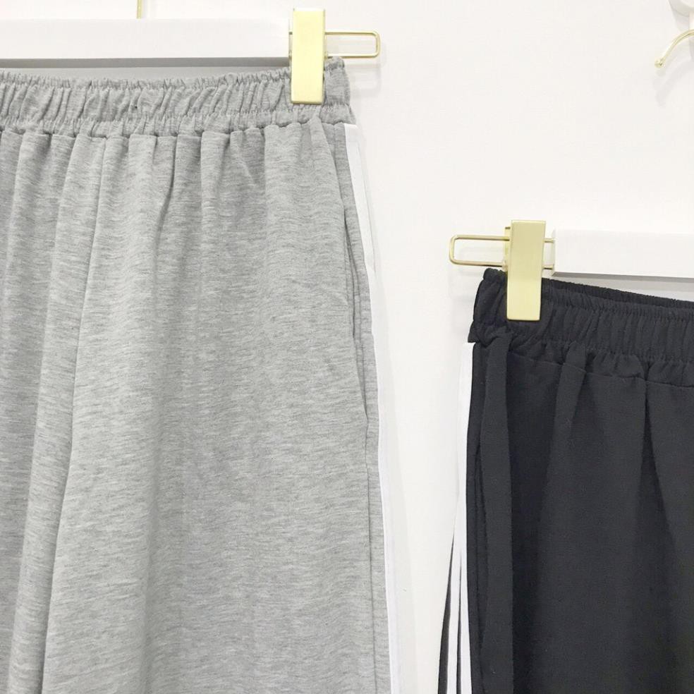 Quần ỐNG RỘNG Nữ 2 Sọc và 3 Sọc Trắng Unisex Nam Nữ Màu Đen - Kiểu quần Culottes lưng cao Leevin Store 2021