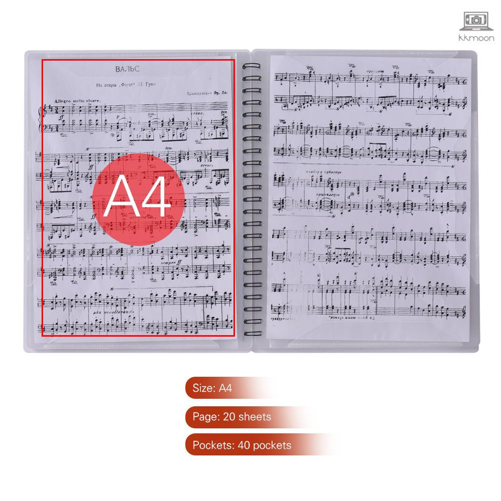 Cuốn sổ kích thước A4 dùng để chứa cá tập tin nhạc phổ với 40 ngăn chứa tiện dụng
