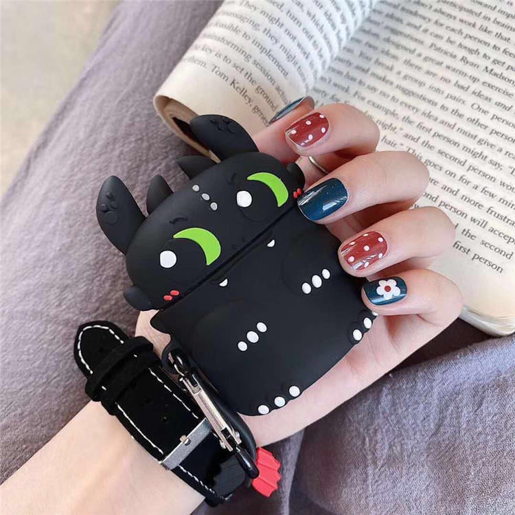Vỏ bọc airpods1 2 3 Pro  - Case Airpods 1 2 3 Rồng đen, Night Fury - Tặng kèm móc khóa