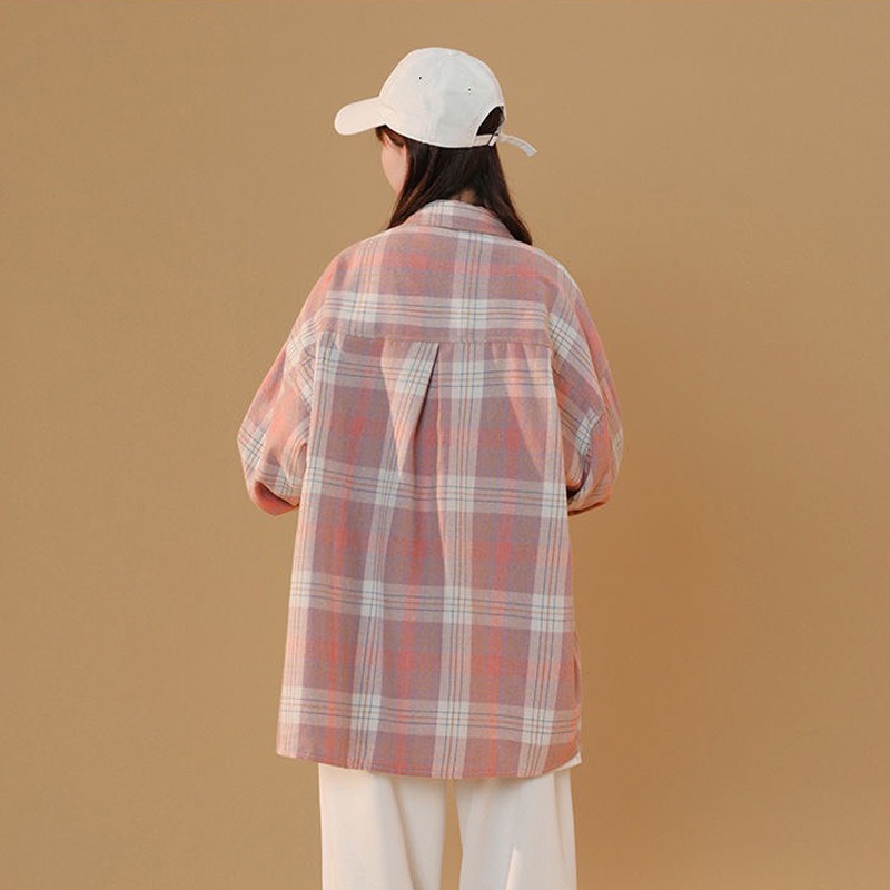Áo sơ mi unisex form rộng tay dài kẻ caro đẹp hàng Quảng Châu ANDOSA SM09