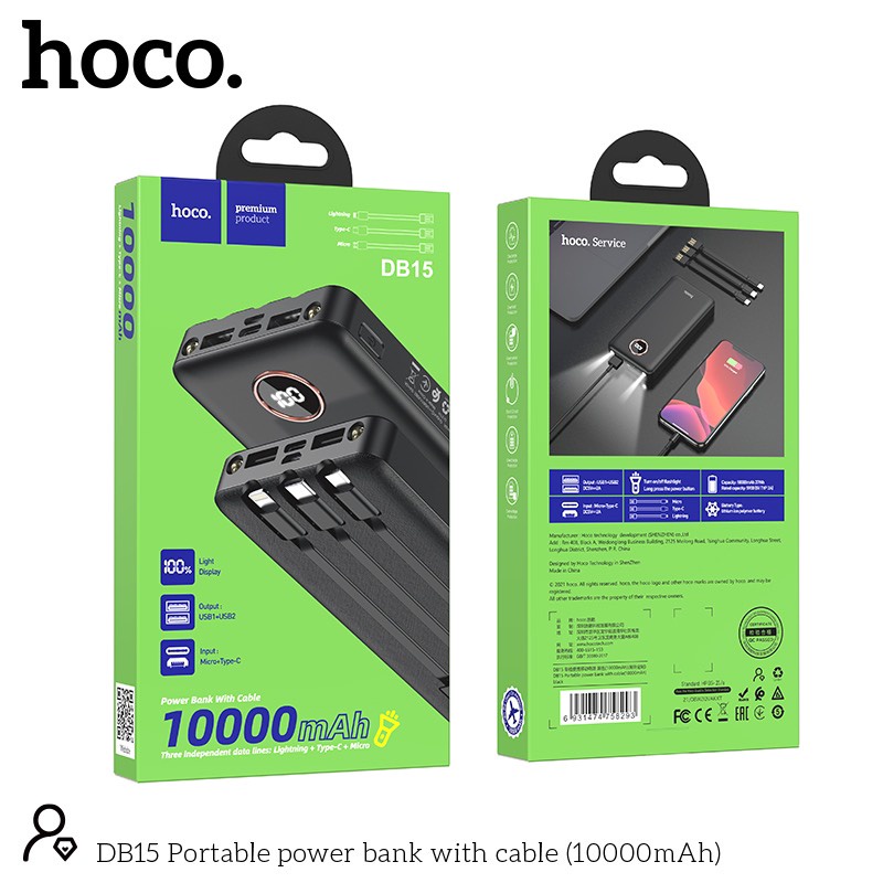 ⚡HOCO⚡Cục sạc Dự Phòng sam sung ,anker-DB15-10000mah -Pin sạc dự phòng iphone -hỗ trợ các dòng máy xiaomi ,ip ,oppo