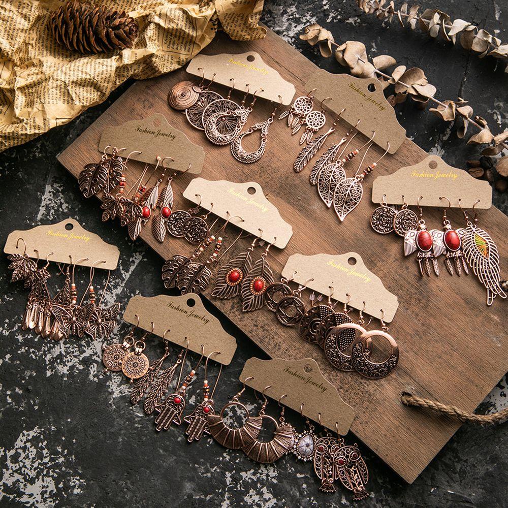 Bộ Khuyên Tai Hình Hoa Hồng Mới|Vòng Cổ Mặt Chiếc Lá Kim Loại Phong Cách Bohemian