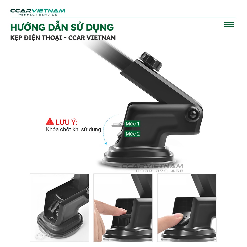 Giá Đỡ Kẹp Điện Thoại Trên Ô Tô  - Đế Hút Chân Không Gắn Kính Lái, Taplo Xe Hơi - Ccar Vietnam