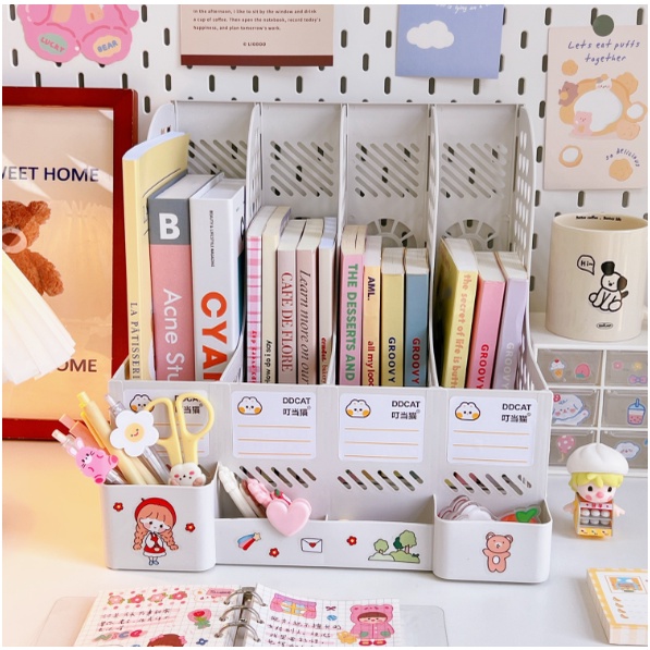 Giá tài liệu 8 ngăn đựng sách vở bút thước gọn đẹp màu cute TẶNG QUÀ hình dán trang trí phòng học giá rẻ