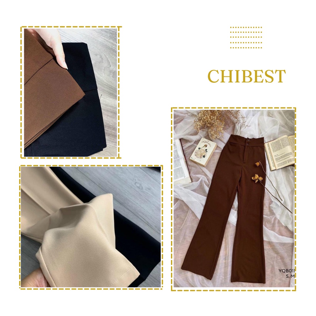 Quần ống loe nữ  cạp cao đai 2 nút tôn dáng siêu đẹp CHIBEST YQB011