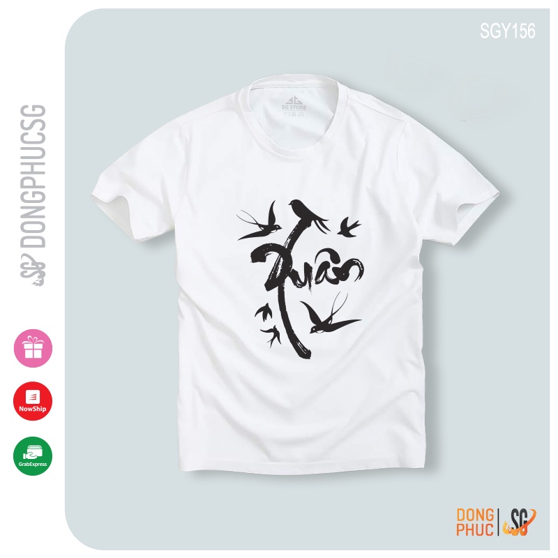 Áo thun tết mẫu chữ Xuân màu trắng thun cotton dày dặn đủ size cho gia đình hội nhóm SGY156T DONGPHUCSG