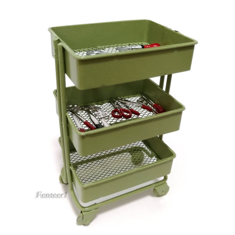 [Fenteer1] Kệ Để Đồ 3 Tầng Mini 1 / 12 Có Bánh Xe Màu Hồng Trang Trí Phòng Búp Bê