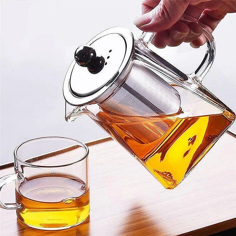 Bộ Ấm Trà 6 Chén Lõi Lọc Inox 304, Bình Pha Trà Đáy Vuông Chịu Nhiệt 750ml - 950ml