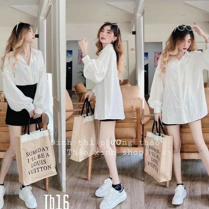 Áo sơ mi tay phồng form rộng y hình mẫu mặc(Ảnh thật 100%) | BigBuy360 - bigbuy360.vn