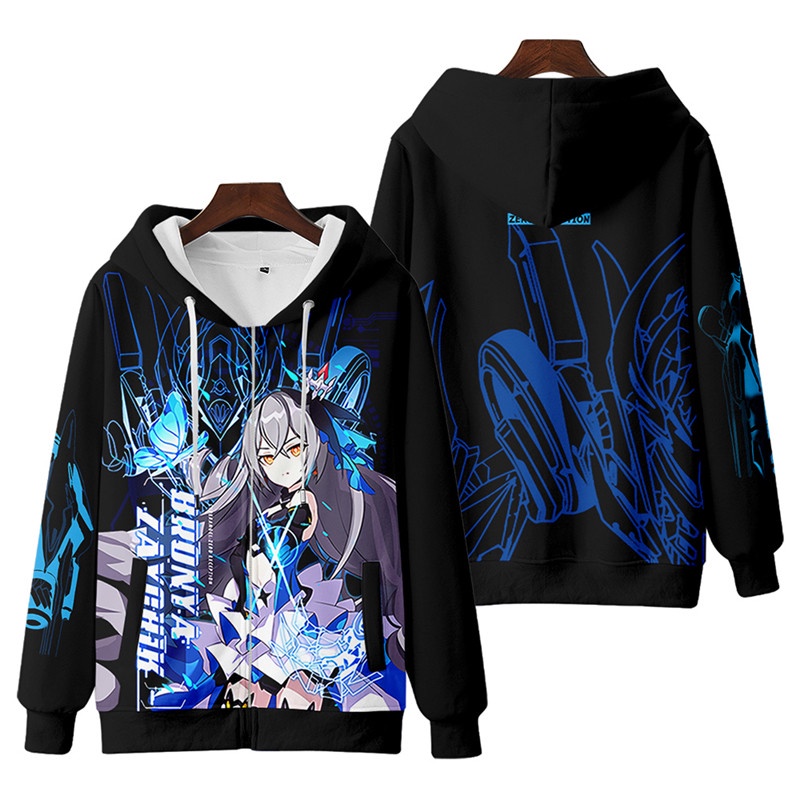 Áo Khoác Hoodie Tay Dài Dáng Rộng Có Khóa Kéo In Hình Honkai Impact 3 Elysia / Bronya Zaychik / Raiden Mei 3D Thời Trang Unisex 2022
