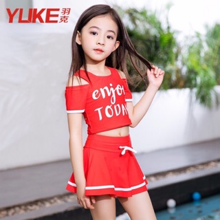 Bikini đồ bơi bé gái, áo tắm hai mảnh kiểu dáng hở vai, quần váy phong cách hàn quốc