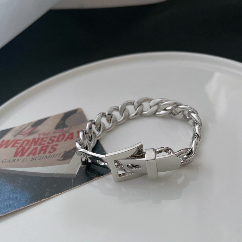 Vòng đeo tay bằng thép titan có khóa phong cách hip hop đơn giản cho nữ