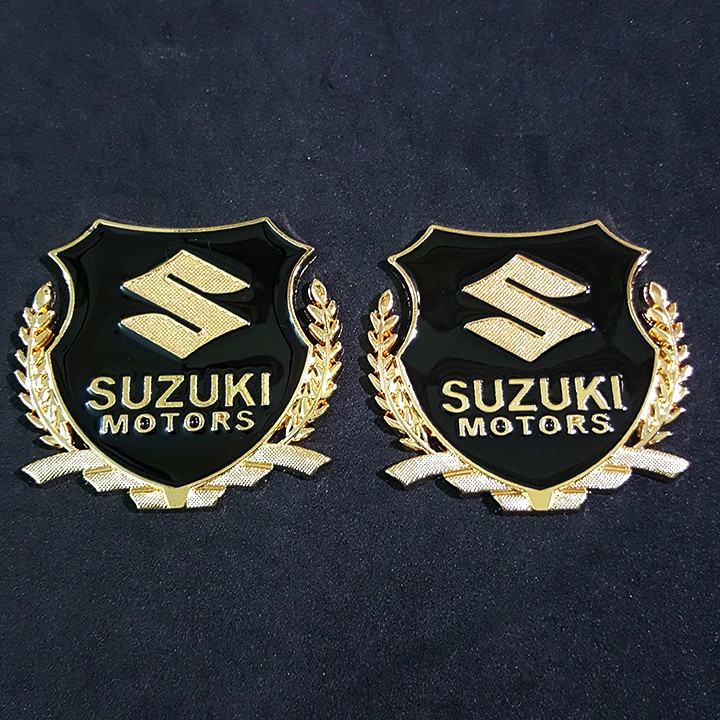 Bộ 2 miếng dán logo kim loại chữ SUZUKI bông lúa