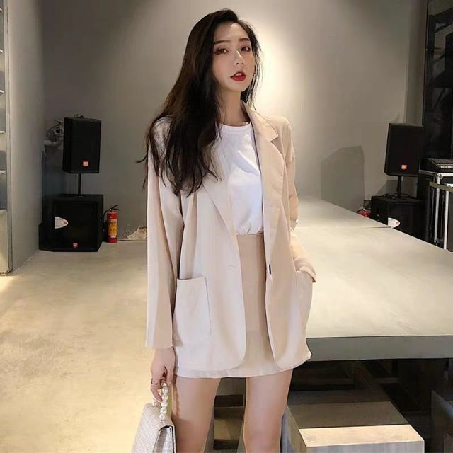 (Có Sẵn)Set áo blazer mỏng mùa hè kèm chân váy Ulzzang-Ảnh thật 5 hình cuối