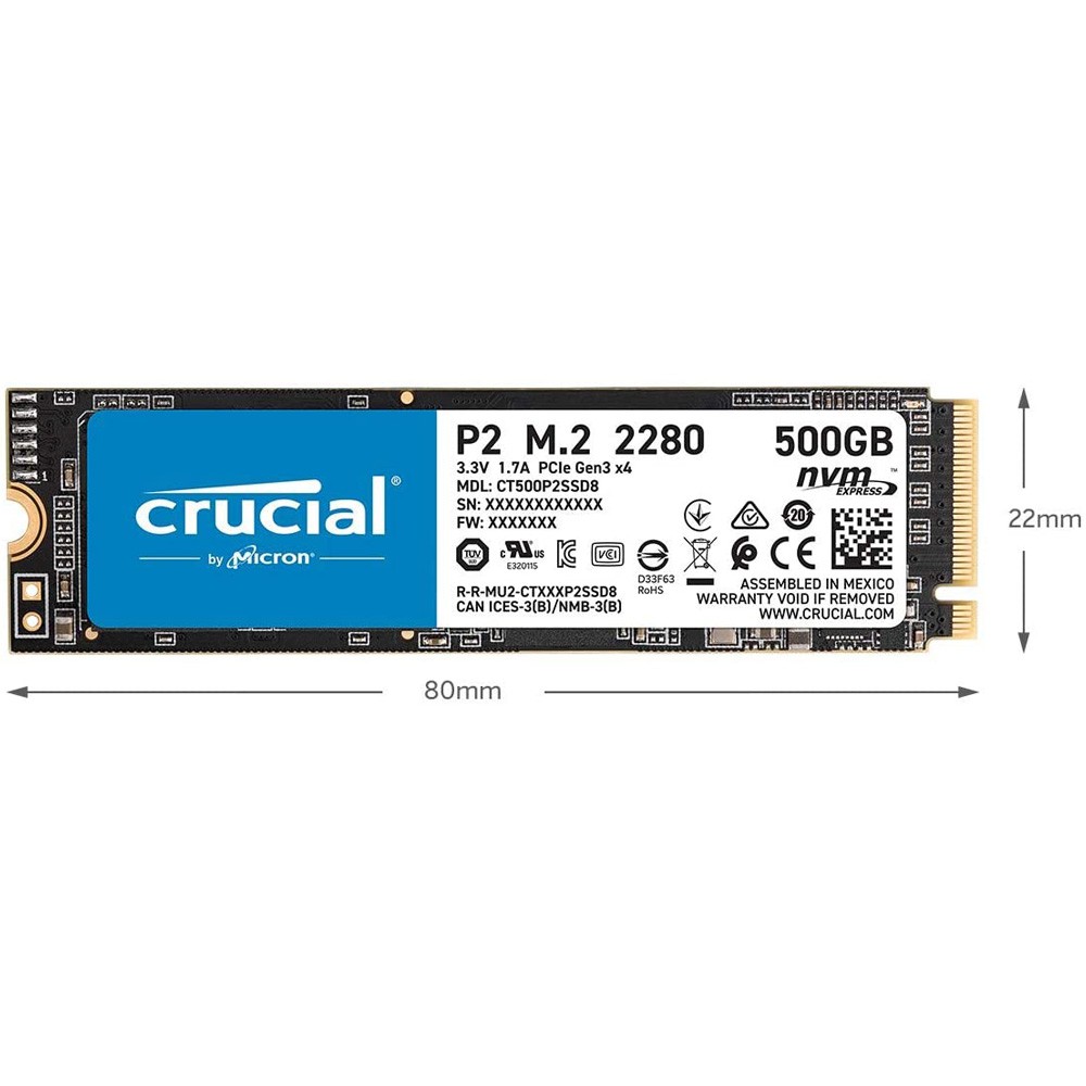 [Mã ELMS05 giảm 5% đơn 300k]Ổ cứng SSD Crucial P2 500GB NVMe 3D-NAND M.2 PCIe Gen3 x4 CT500P2SSD8 | BigBuy360 - bigbuy360.vn