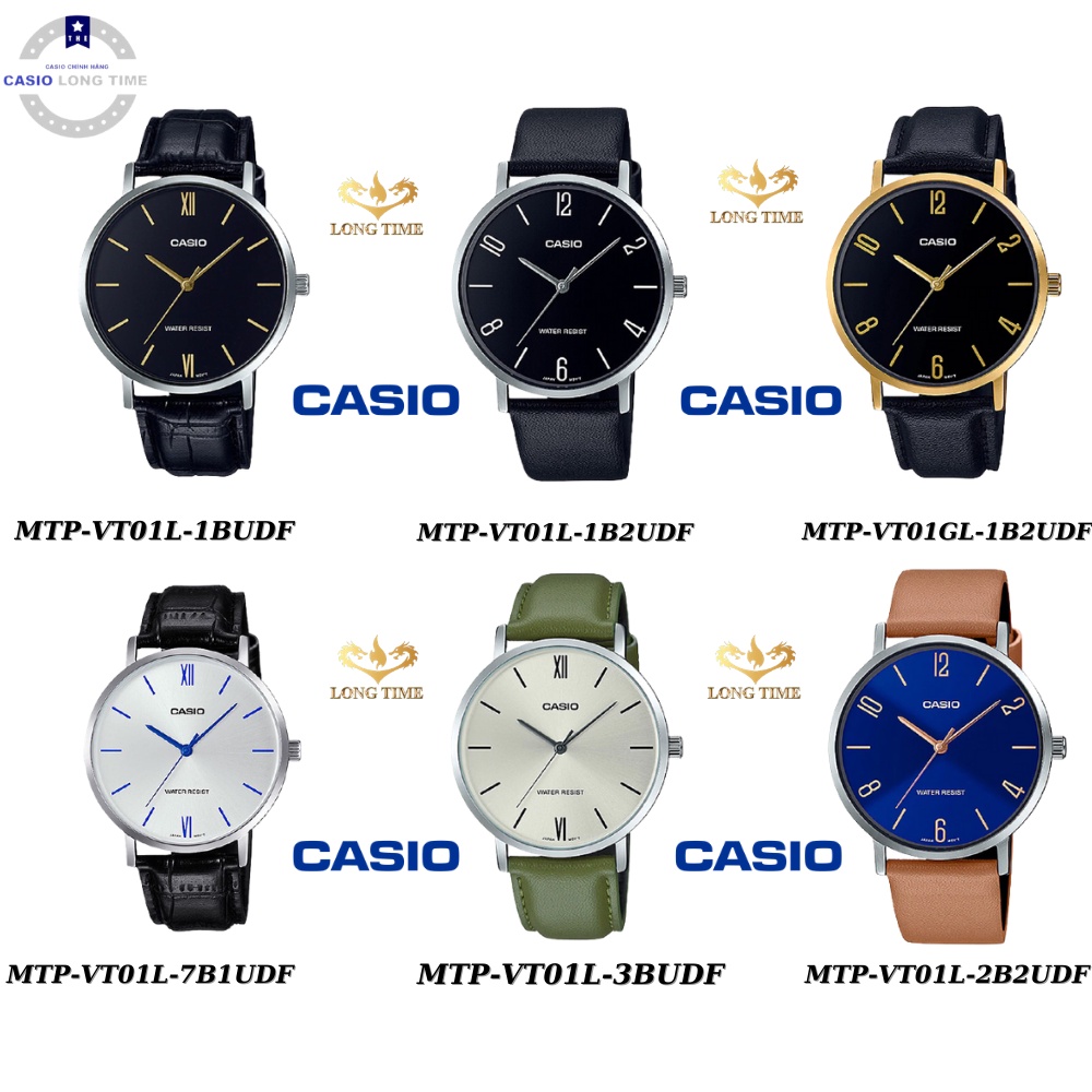 Đồng hồ nam casio chính hãng MTP-VT01L dây da chống nước 10 atm chống trầy xước bảo hành quốc tế 12 tháng