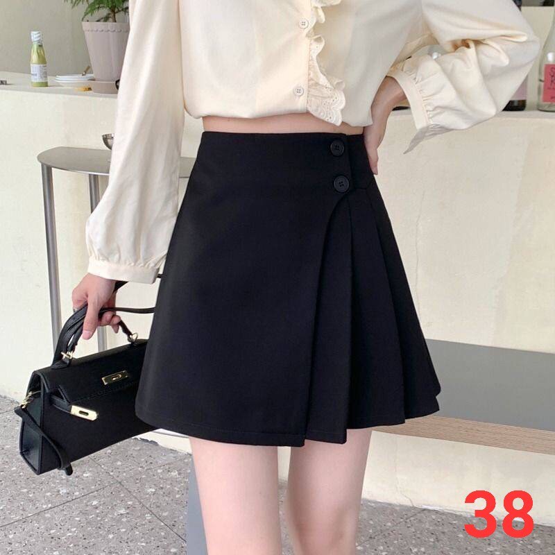 Chân váy ngắn nữ 2 màu đen, nâu dáng xòe dập ly eo khóa kéo bên hông xinh xắn