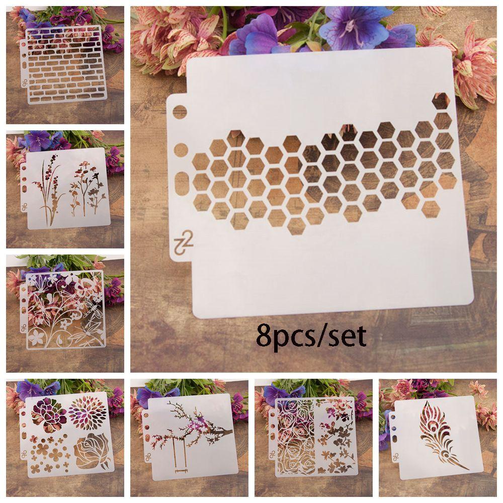 Set 8 Khuôn Vẽ Tem Thủ Công DIY Nhiều Lớp Trang Trí Đa Ứng Dụng