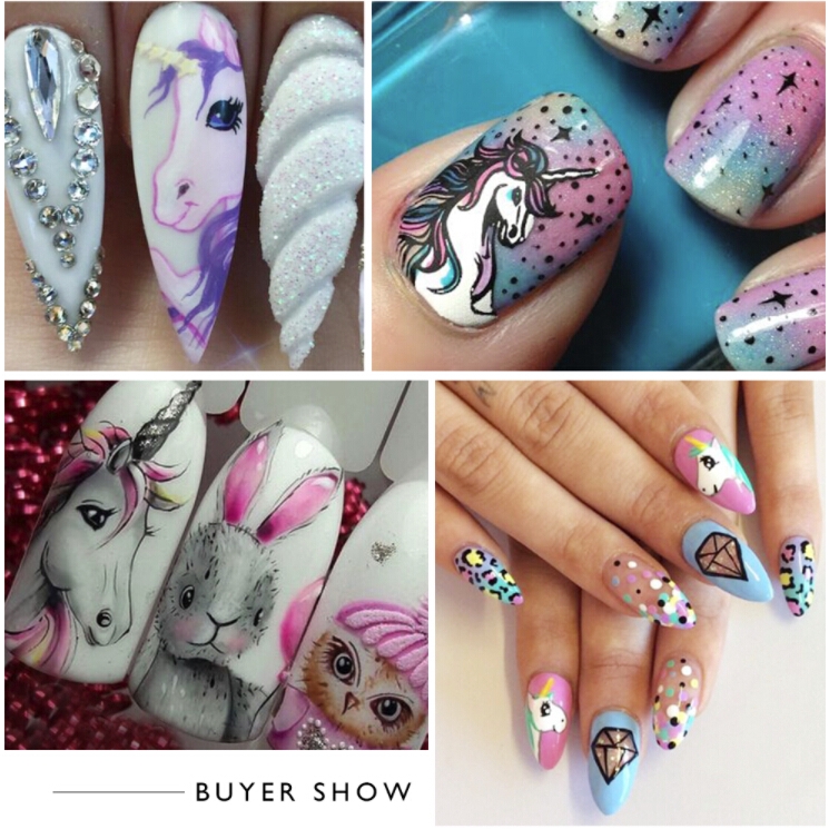 Miếng dán trang trí móng tay hình kỳ lân nhiều kiểu dáng dễ thương tùy chọn