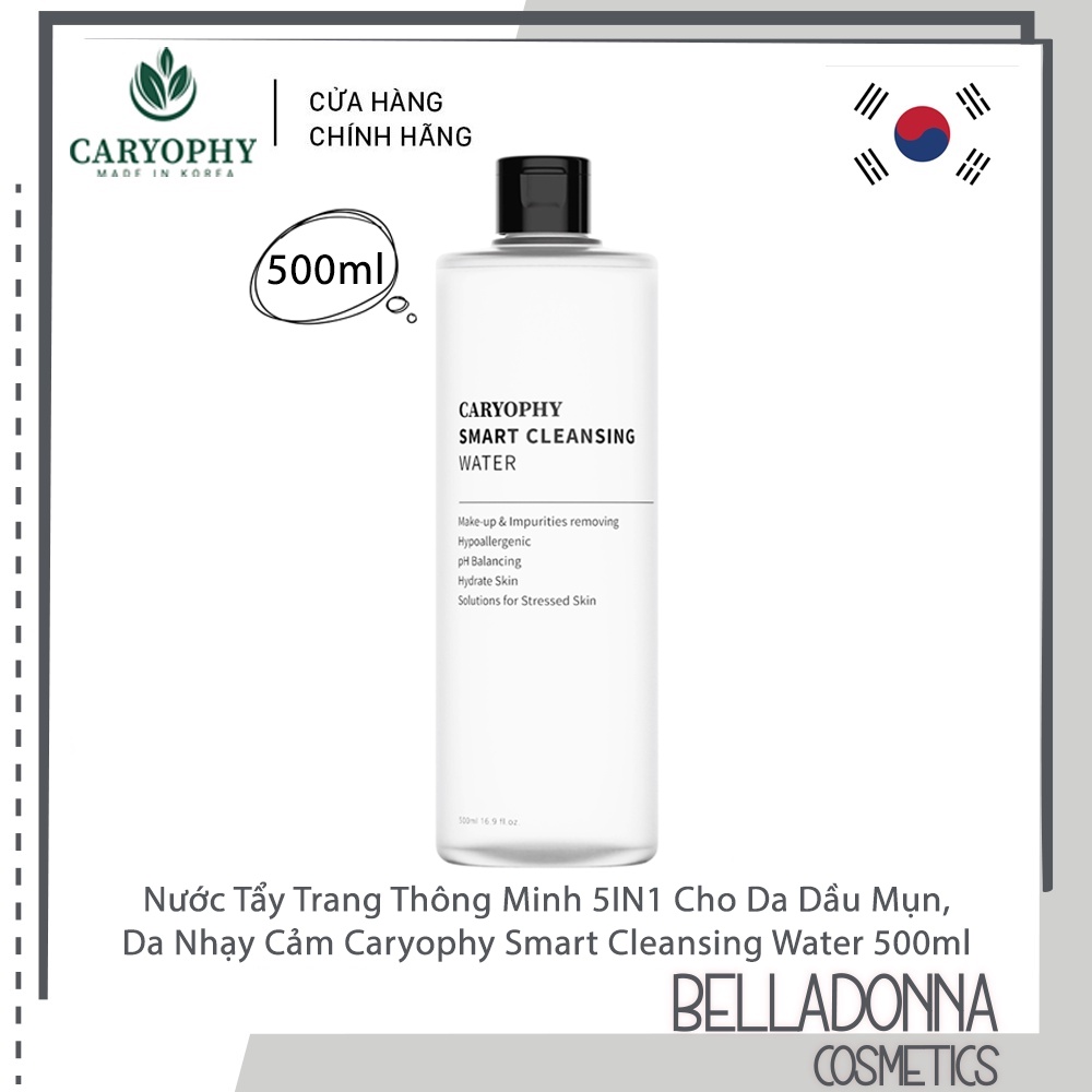 [CHÍNH HÃNG] Nước Tẩy Trang 5IN1 Cho Da Dầu Mụn, Nhạy Cảm Caryophy Smart Cleansing Water 500ml