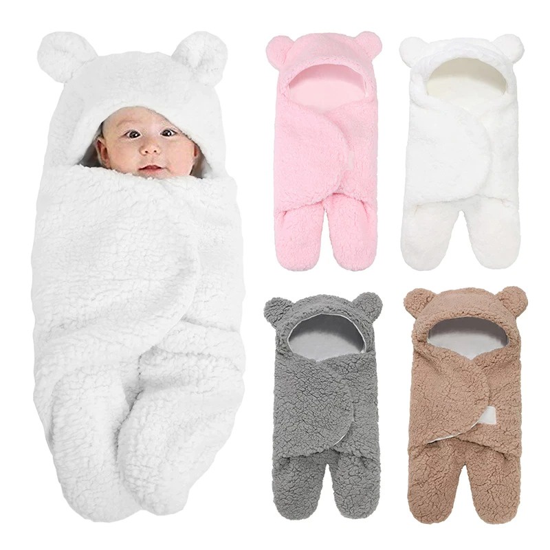 Túi ấm ngủ cho trẻ sơ sinh Gấu bông Chăn quấn khăn trùm đầu cho bé 0-12 tháng tuổi