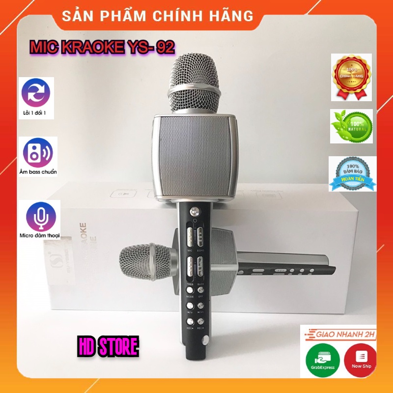 Micro Bluetooth Hát Karaoke YS-92, Mic Live Stream Không Dây, Âm Thanh Cực Hay, Hỗ Trợ Thu Am Và Ghi Âm.