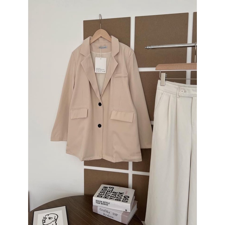 [ẢNH THẬT]Áo blazer Xẻ Tay sang chảnh trơn Khoác Dạ Dáng Dài - dáng suông rộng trượt vạt bầu dáng rộng- áo khoác vét