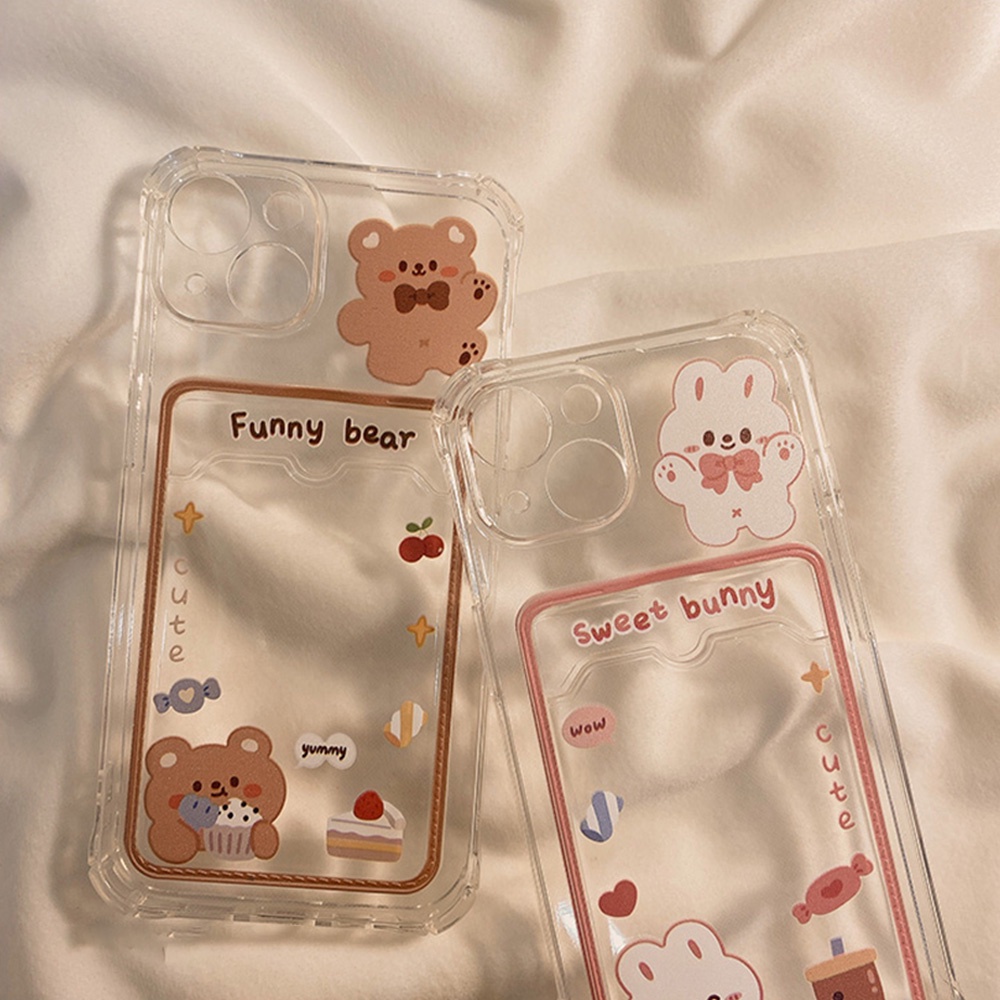 Ốp điện thoại tpu mềm mỏng có ngăn đựng thẻ hình gấu / thỏ thích hợp cho IPhone 13 12 11 Pro Max X Xs Max XR 8 7 Plus