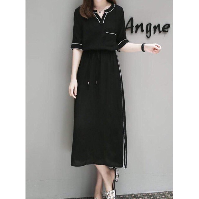 DM688 - Đầm Maxi Lụa Phối Viền Xẻ Tà | BigBuy360 - bigbuy360.vn