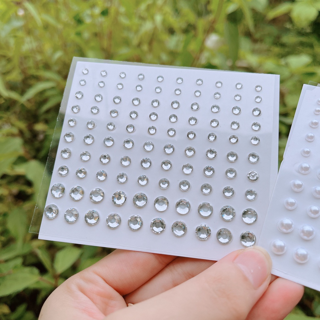 Đá Đính Tóc Có Sẵn Keo Dán 100 Viên/ 1 Vỉ, Đá Trang Điểm
