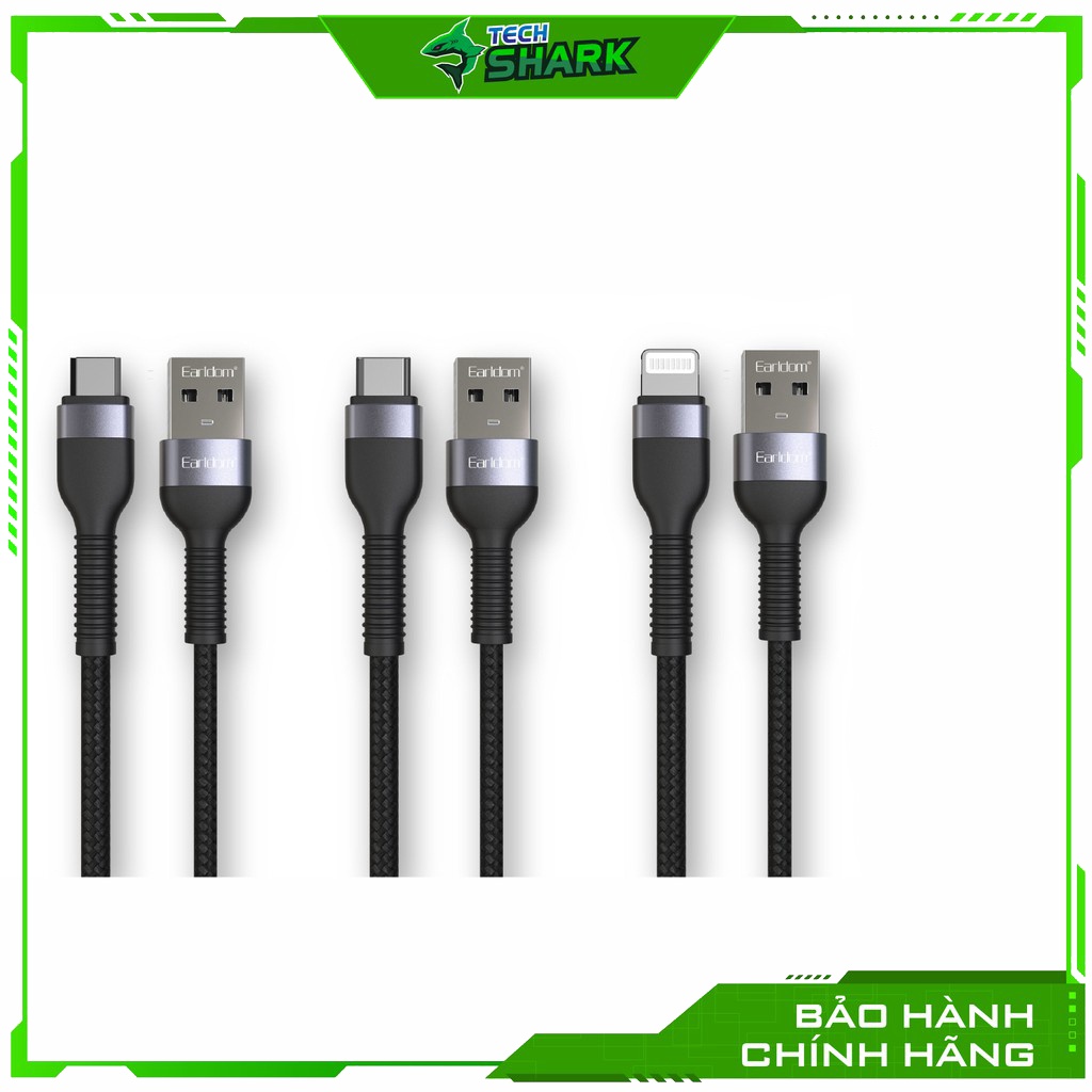 Cáp sạc bọc dù màu đen 1M/1.5M EC-100 , dây sạc nhanh 2.4A chính hãng