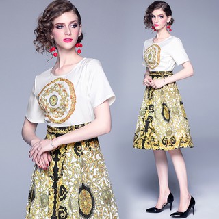Đầm Tay Ngắn Phong Cách Châu Âu Vintage Thời Trang Mùa Hè Màu Trắng