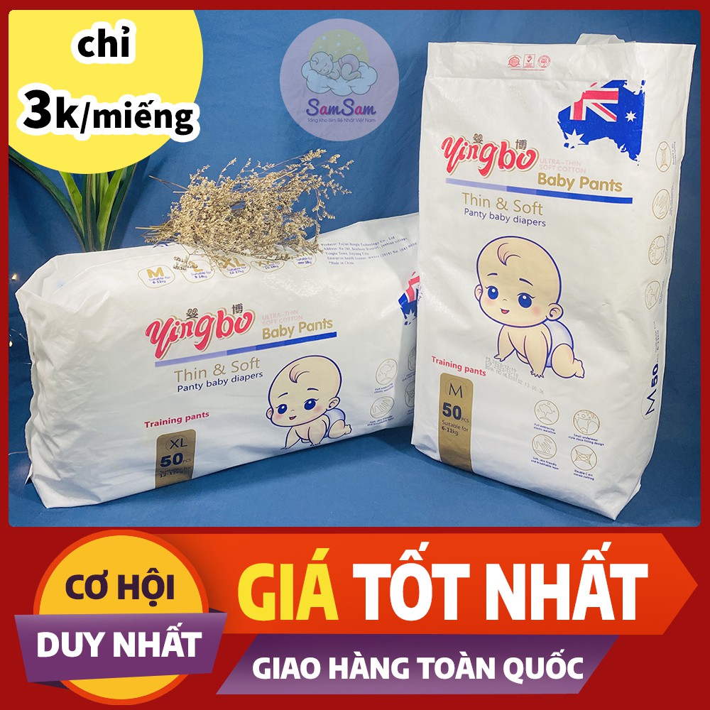 [Yingbo] Bỉm cao cấp Yingbo, Freeship, quần/dán đủ size S/M,/L/XL/XXL/XXXL 50 miếng/bịch, giá sỉ inbox