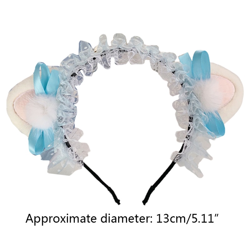 Băng Đô Nơ Tai Mèo Bằng Lông Nhung Họa Tiết Chấm Bi Phong Cách Lolita Hàn Quốc Ngọt Ngào