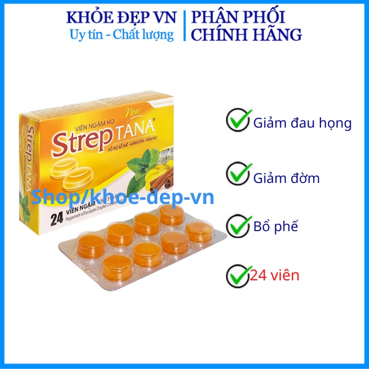 Viên ngậm ho thảo dược Streptana giảm ho , giảm ngứa cổ giảm viêm họng - hộp 24 viên vị cam