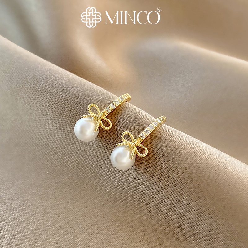 Bông tai nơ nữ Minco Accessories ngọc trai nhân tạo phong cách thời trang tiểu thư BT305