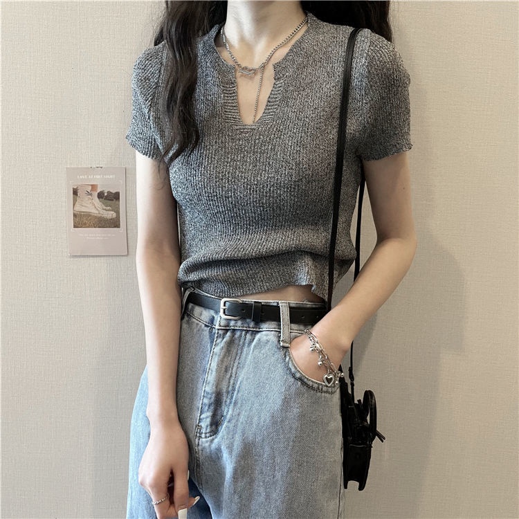 Áo Thun NgắN Tay Cổ Chữ V ThờI Trang Cho Nữ Áo phông Nữ NZ-TX-86