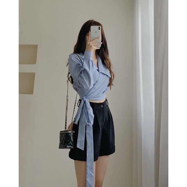 Áo sơ mi dáng croptop buộc nơ 541