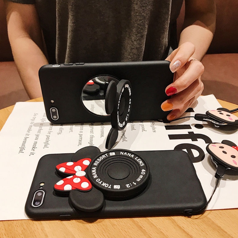 Ốp điện thoại Tpu mềm có gương hình Mickey Minnie thích hợp cho Iphone 6 6s 7 8 Plus Se 2020 X Xr Xs Max 11 12 Pro Max